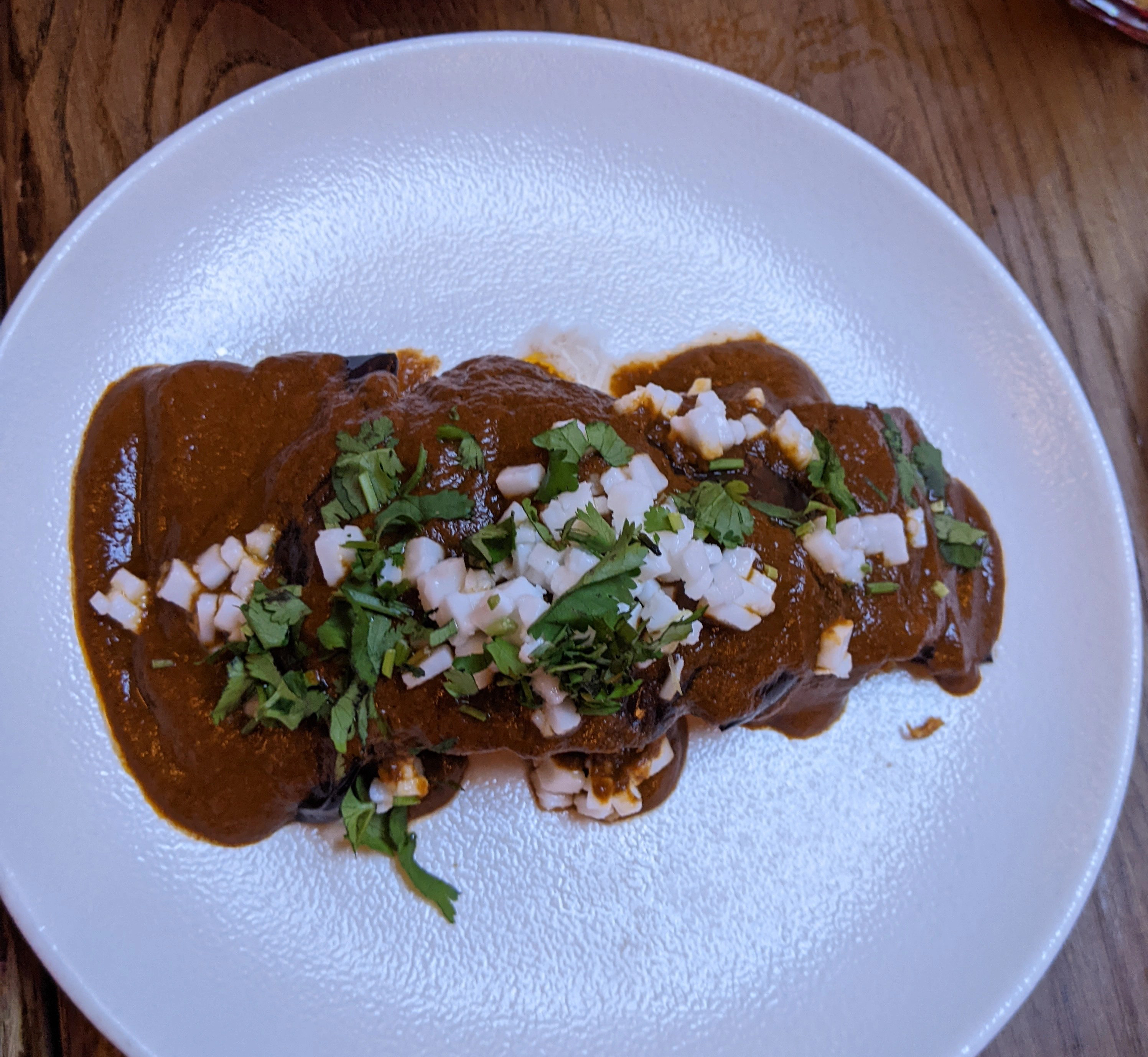 gluten-free aubergine tacu tacu from Ceviche Soho