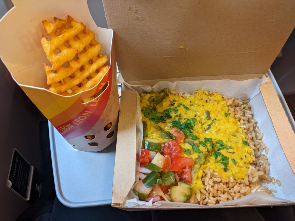 gluten-free waffle fries and dahl from Leon at King's Cross