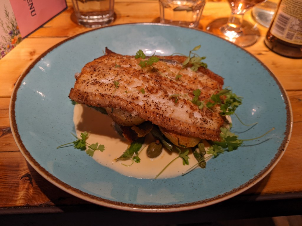 seam bream and seasonal greens at The Joiners Arms in Northumberland